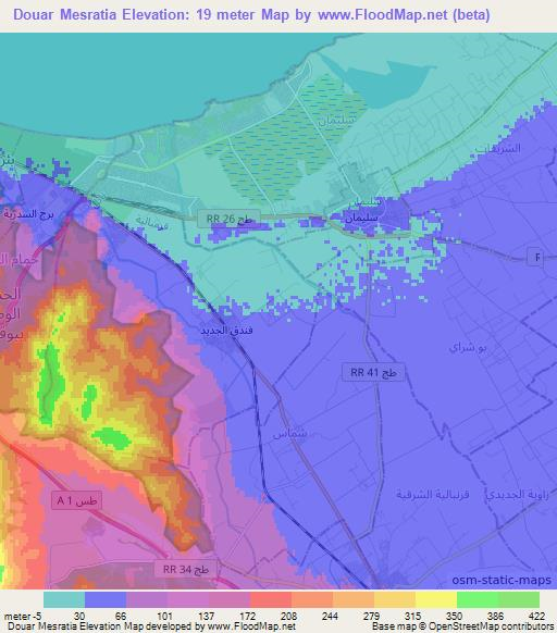 Douar Mesratia,Tunisia Elevation Map