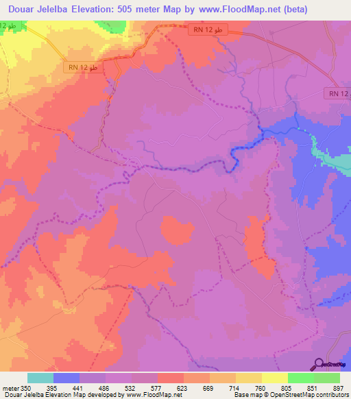 Douar Jelelba,Tunisia Elevation Map