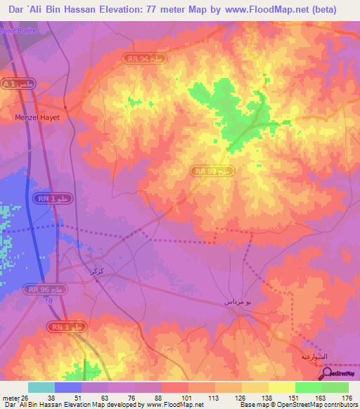 Dar `Ali Bin Hassan,Tunisia Elevation Map