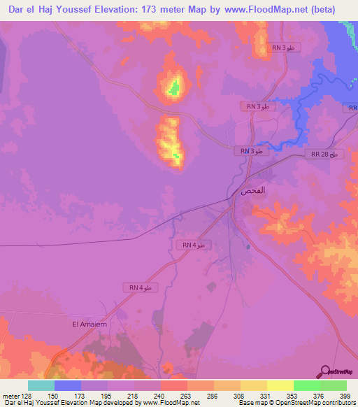 Dar el Haj Youssef,Tunisia Elevation Map