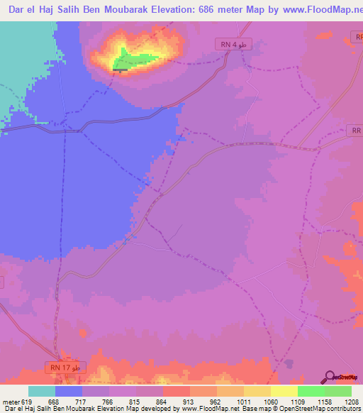 Dar el Haj Salih Ben Moubarak,Tunisia Elevation Map