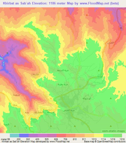Khirbat as Sab`ah,Jordan Elevation Map