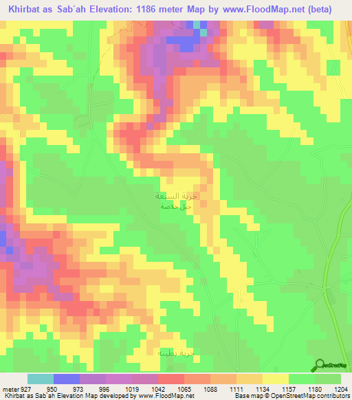Khirbat as Sab`ah,Jordan Elevation Map