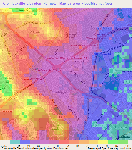Cremieuxville,Tunisia Elevation Map