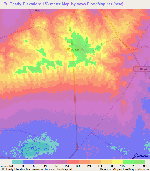 Bu Thady,Tunisia Elevation Map