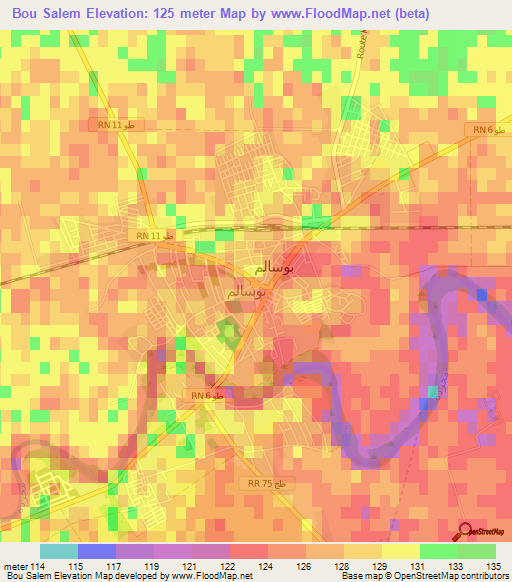 Bou Salem,Tunisia Elevation Map