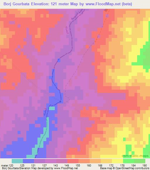 Borj Gourbata,Tunisia Elevation Map