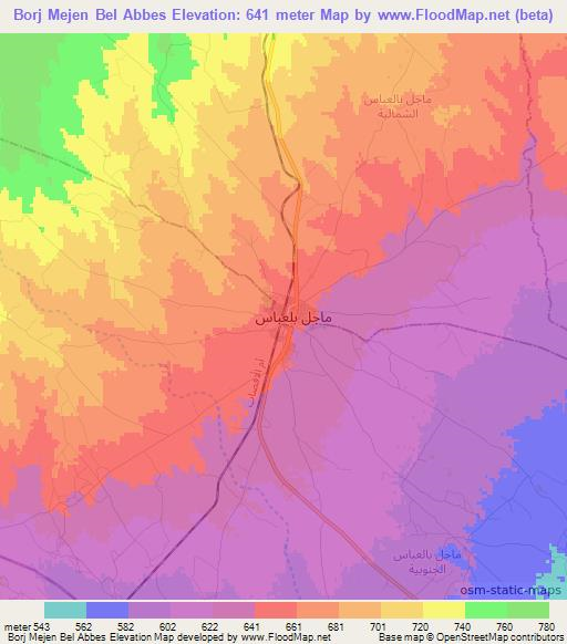 Borj Mejen Bel Abbes,Tunisia Elevation Map