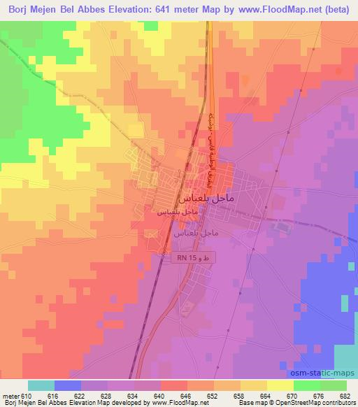 Borj Mejen Bel Abbes,Tunisia Elevation Map
