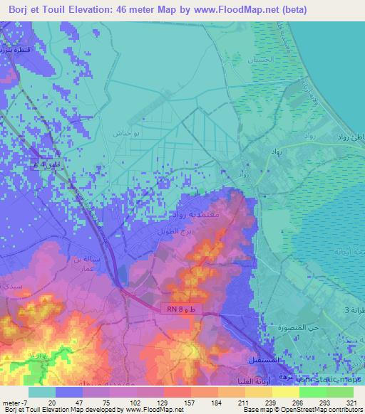 Borj et Touil,Tunisia Elevation Map