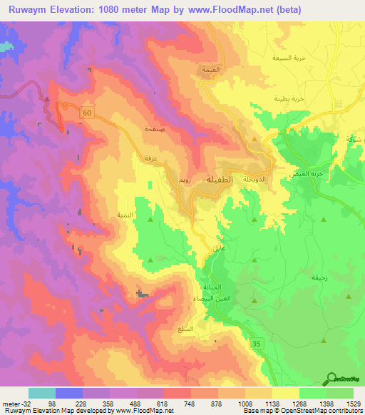 Ruwaym,Jordan Elevation Map