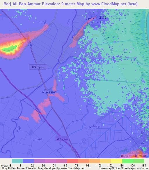 Borj Ali Ben Ammar,Tunisia Elevation Map