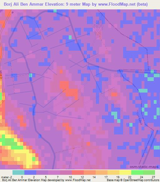 Borj Ali Ben Ammar,Tunisia Elevation Map