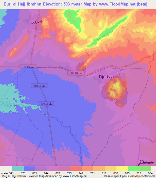 Burj al Hajj Ibrahim,Tunisia Elevation Map