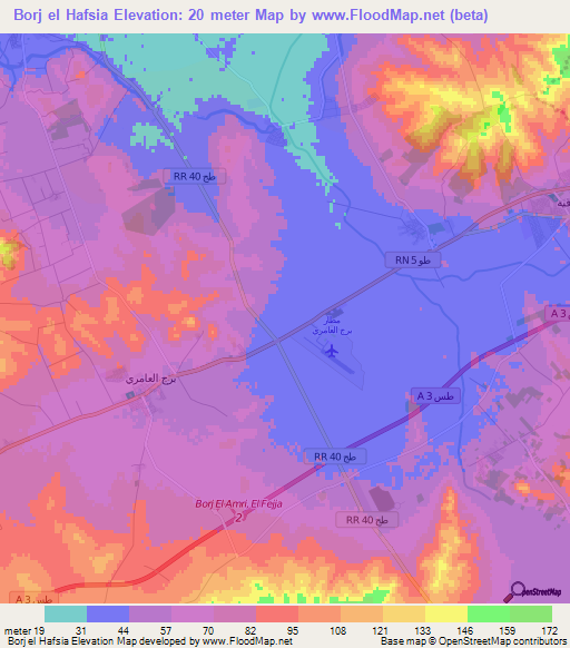 Borj el Hafsia,Tunisia Elevation Map