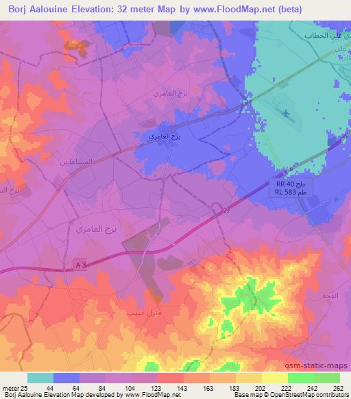 Borj Aalouine,Tunisia Elevation Map