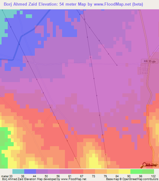 Borj Ahmed Zaid,Tunisia Elevation Map