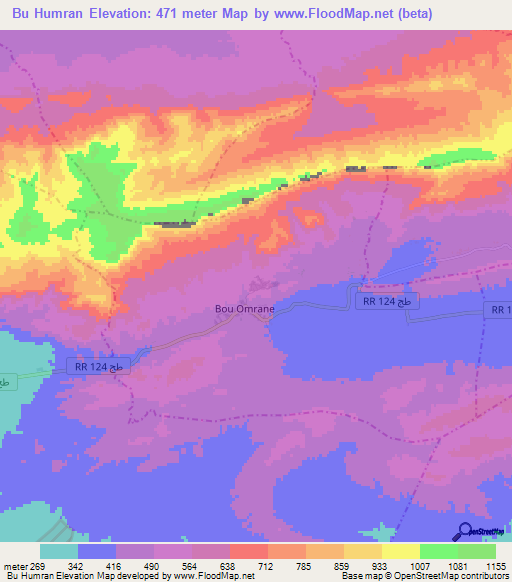 Bu Humran,Tunisia Elevation Map