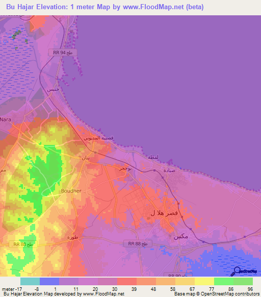 Bu Hajar,Tunisia Elevation Map