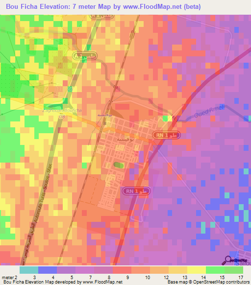 Bou Ficha,Tunisia Elevation Map