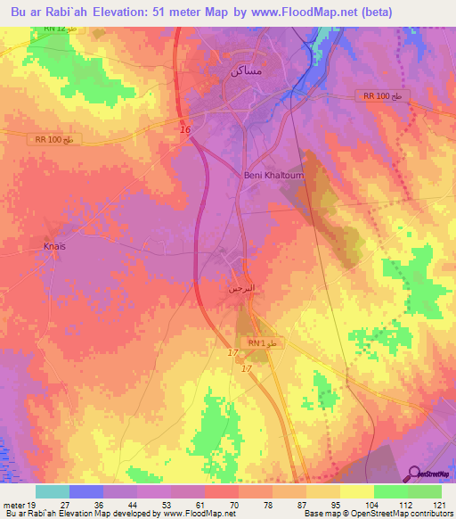 Bu ar Rabi`ah,Tunisia Elevation Map