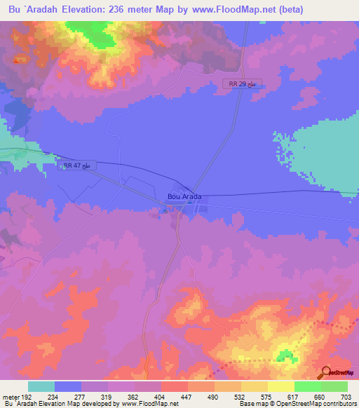 Bu `Aradah,Tunisia Elevation Map
