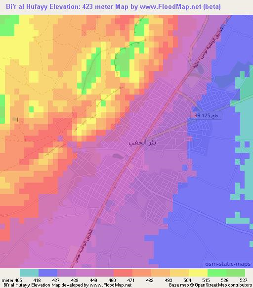 Bi'r al Hufayy,Tunisia Elevation Map