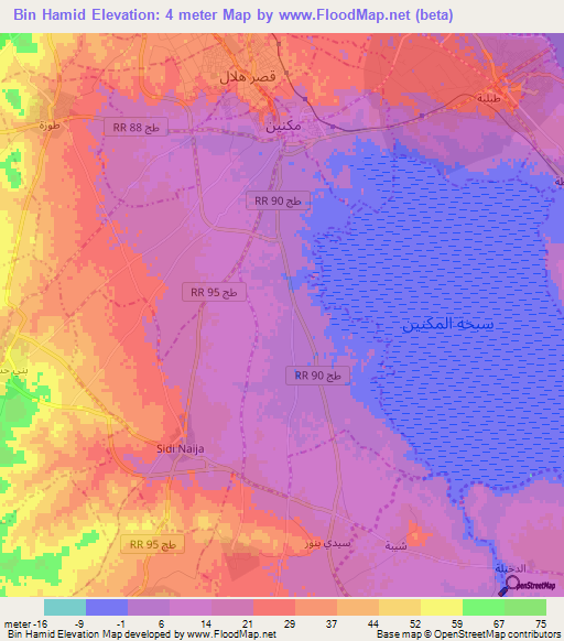 Bin Hamid,Tunisia Elevation Map