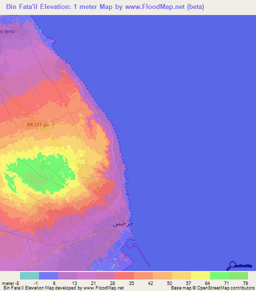 Bin Fata'il,Tunisia Elevation Map