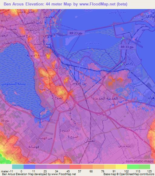 Ben Arous,Tunisia Elevation Map