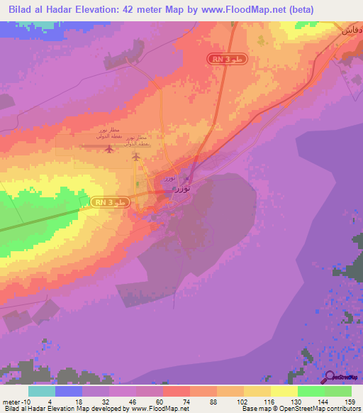 Bilad al Hadar,Tunisia Elevation Map
