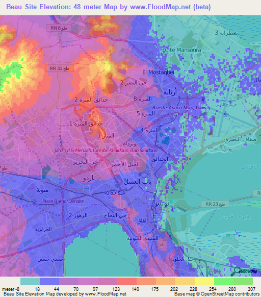 Beau Site,Tunisia Elevation Map