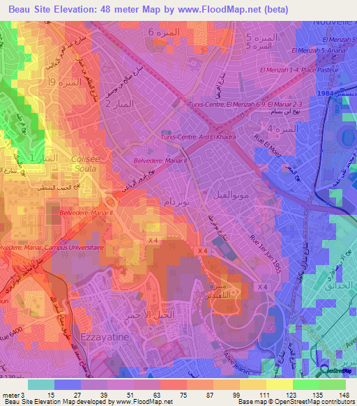 Beau Site,Tunisia Elevation Map