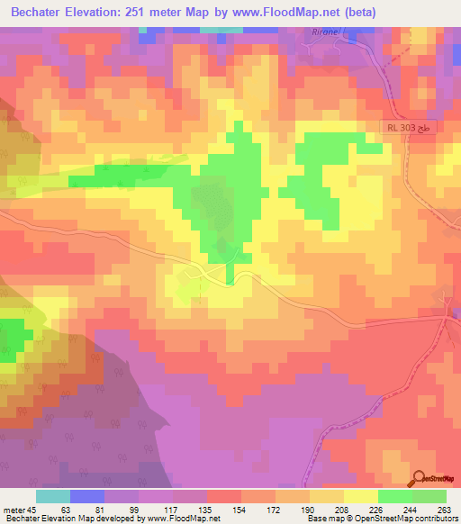 Bechater,Tunisia Elevation Map