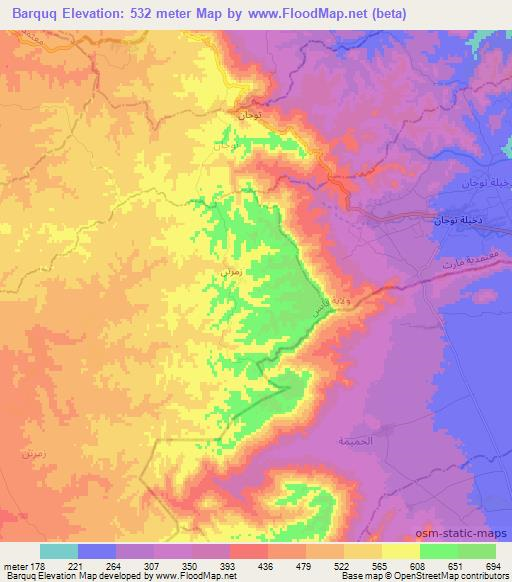 Barquq,Tunisia Elevation Map
