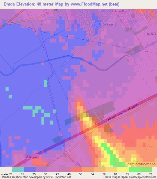 Brada,Tunisia Elevation Map