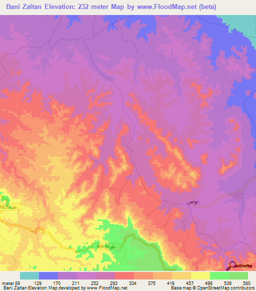 Bani Zaltan,Tunisia Elevation Map