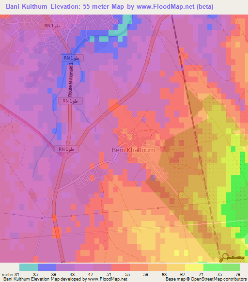 Bani Kulthum,Tunisia Elevation Map