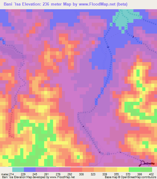 Bani `Isa,Tunisia Elevation Map