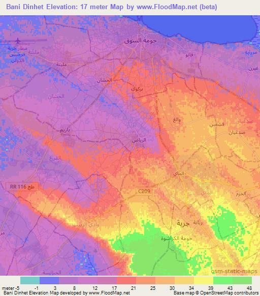 Bani Dinhet,Tunisia Elevation Map