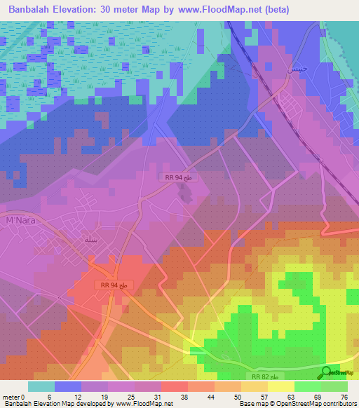Banbalah,Tunisia Elevation Map