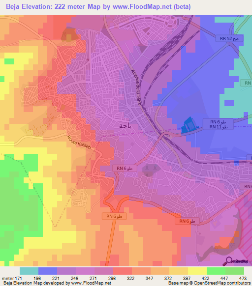 Beja,Tunisia Elevation Map