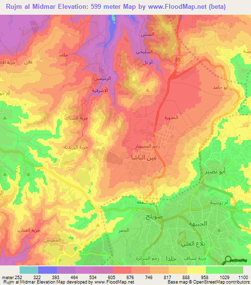 Rujm al Midmar,Jordan Elevation Map