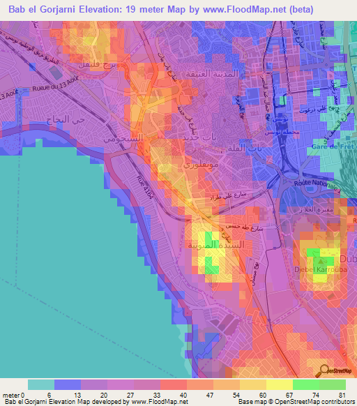 Bab el Gorjarni,Tunisia Elevation Map