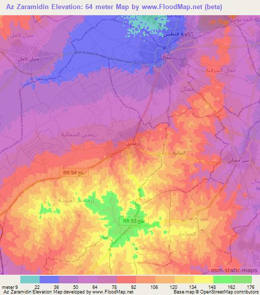Az Zaramidin,Tunisia Elevation Map