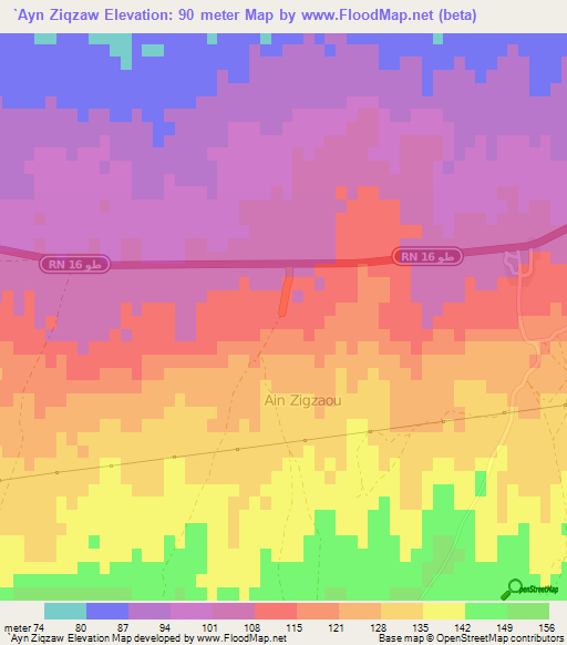 `Ayn Ziqzaw,Tunisia Elevation Map