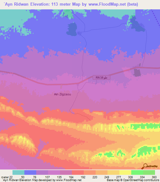 `Ayn Ridwan,Tunisia Elevation Map
