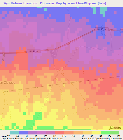 `Ayn Ridwan,Tunisia Elevation Map