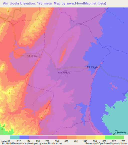 Ain Jioula,Tunisia Elevation Map