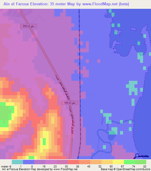 Ain el Faroua,Tunisia Elevation Map